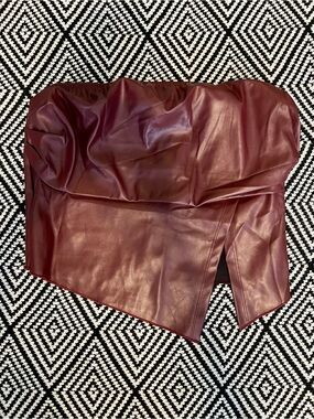 SHEIN Burgundy Faux Leather Strapless Bustier Top